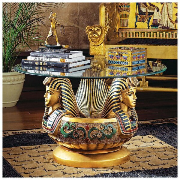 Egyptian Heads Of Tutankhamen Glass Table Boy King Cocktail Base